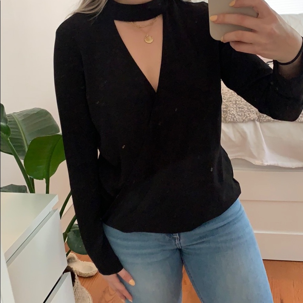 Black faux choker blouse